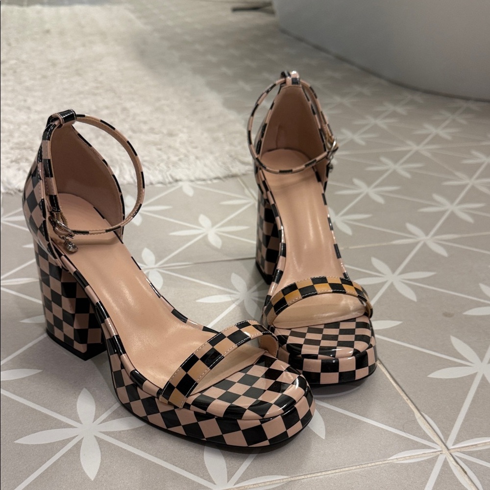 Checkered Ankle Strap Women's Heels